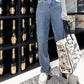 Spring  Autumn Plus Size Loose Woven Denim Wide-leg Trousers   Straight Thin High-waist Casual Mopping Pants Women