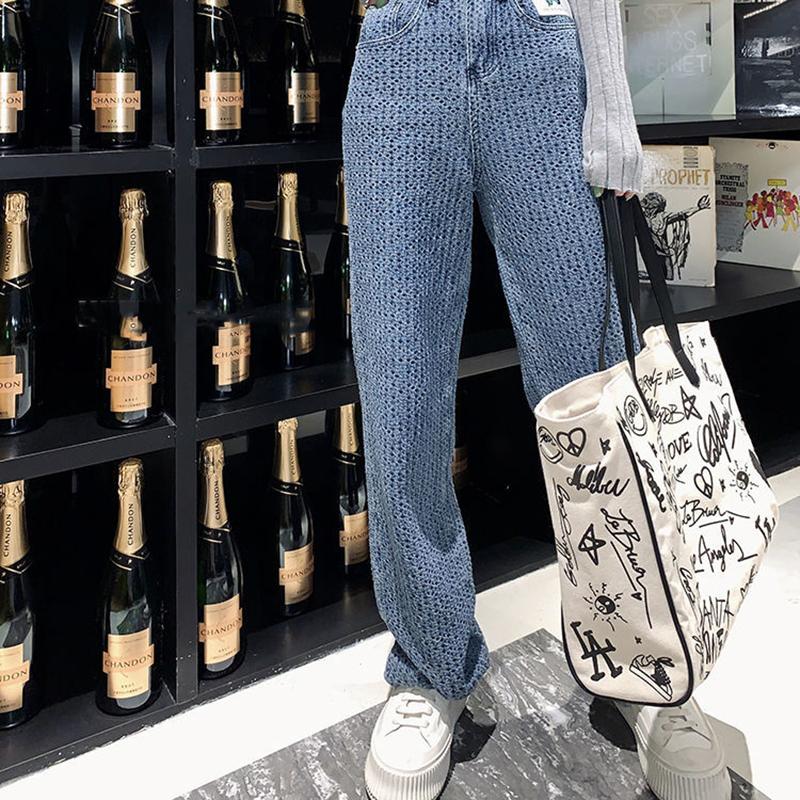 Spring  Autumn Plus Size Loose Woven Denim Wide-leg Trousers   Straight Thin High-waist Casual Mopping Pants Women