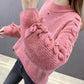 Fleece Chenille Crew Neck Sweater Tie Bow Long Sleeve Knit Sweater Solid Color Loose Oversized Sweater