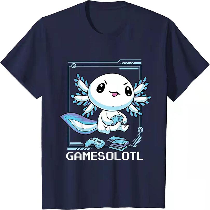 Axolotl Fish Playing Video Games Lizard Funny Unisex T-Shirt Men's Short Sleeve T-Shirt Cotton Tee Eu Size