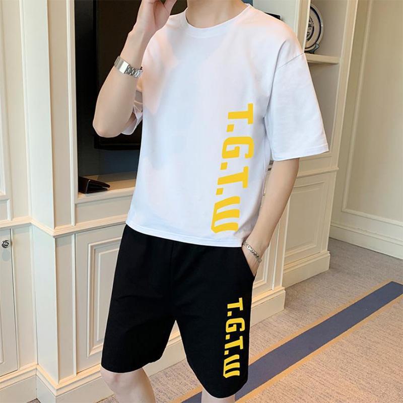 Men's Summer Short-sleeved T-shirt Suits Trendy Men's Wear with Sports Casual Handsome Shorts Summer Clothes
