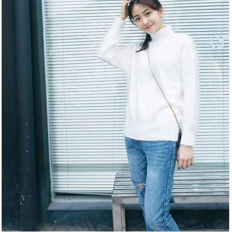 Women's Imitation Mink Wool Sweater Loose Thickened Pullover Half Turtleneck Sweater