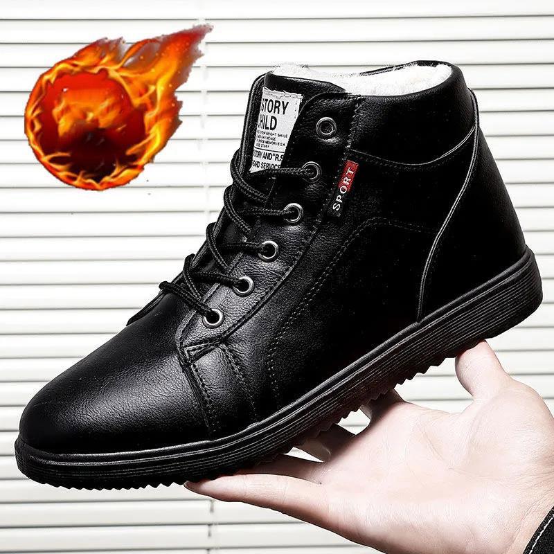 Men's Shoes Winter Fleece Warm Shoes Ski-proof Boots High-top Waterproof Cotton Short Boots