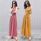 One-piece Wide-leg Pants Women's Summer Leisure V-neck Slim-fitting Jumpsuit Suit Chiffon Fabric Light and Breathable Waist Slimming One-piece Suit