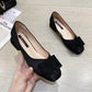 Bowknot Soft Sole Thick Heel Shoes Women Spring Korean Style Square Toe Woven Low-heeled Women's Shoes