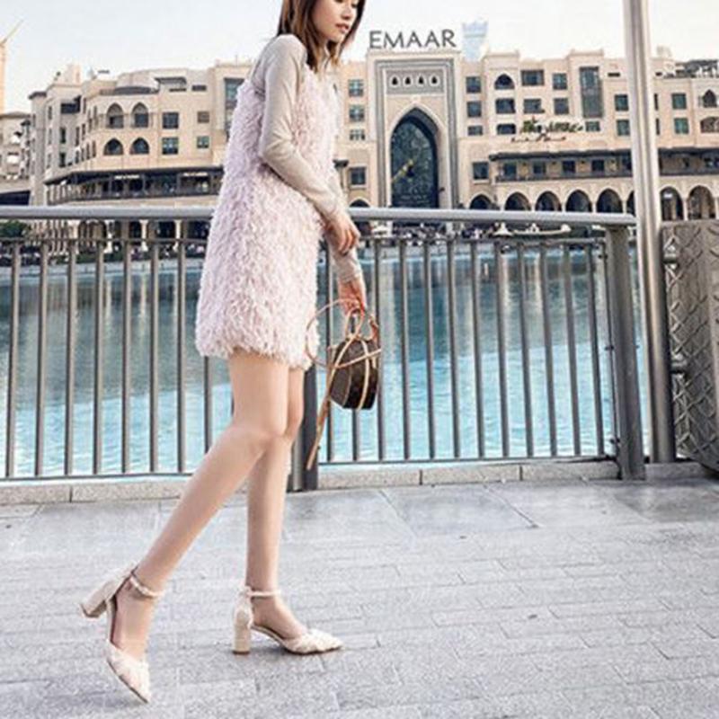 Stiletto High Heels Spring Style All-match Pointed Toe Strap French Toe Cap Spring Hollow Thick Heel Shoes