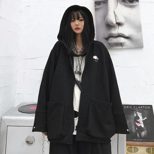 Spring and Summer Dark Style Hoodie Women Loose Thin Zipper Cardigan Sweater Student Panda Coat Ladies Casual Slim Print Coat