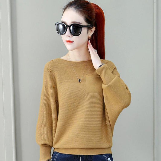 New Women hollow Pearl Beaded O-Neck Sweater Long Sleeve Slim Knit Pullover Sweater for Winter