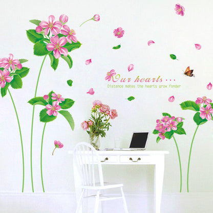 [Wall sticker] big flowers butterfly gren grass vinyl diy wall stickers for kids rooms bedroom livin