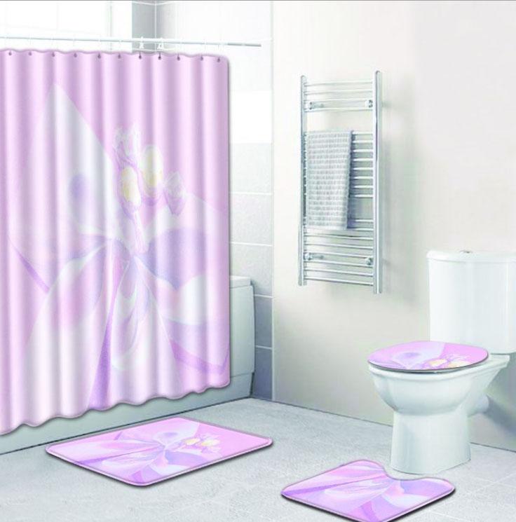 4-piece Shower Curtain and Cushion Bathroom Set Shower Curtain Non-slip Bath Mat Toilet Seat Cover Carpet Home Decor