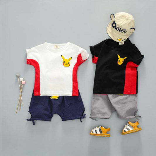Cartoon Children's Summer Cute Set Pullover Top Short Sleeve T-shirt Shorts Boys Girls Two Piece Suit