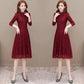 Lace Dress Autumn and Winter Temperament Long-sleeved Bottoming Skirt Waist Slim A-line Mid-length Ladies Dress