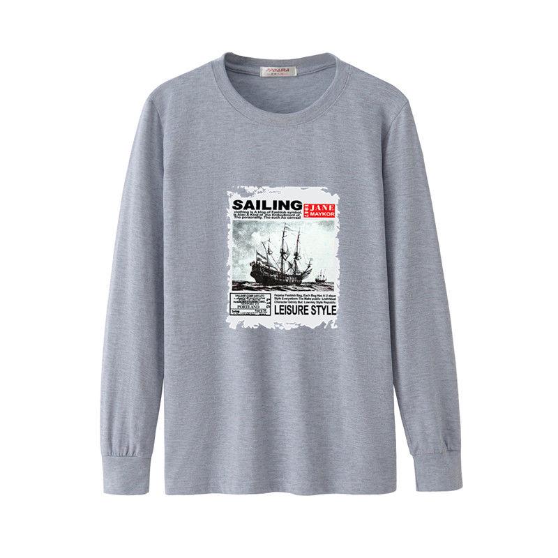 Loose plus size men's clothing trend wild T-shirt long-sleeved men's cotton T-shirt round neck