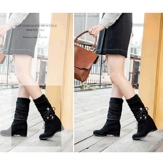 Bohemian Women's Snow Boots Increase Wedges Boots  Plus Velvet Calf-high Boots Winter Elastic High Boots