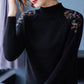 Autumn and Winter Women's Half Turtleneck Sweater Fashion Solid Color Embroidered Knit Sweater Loose Large Size Short Sweater
