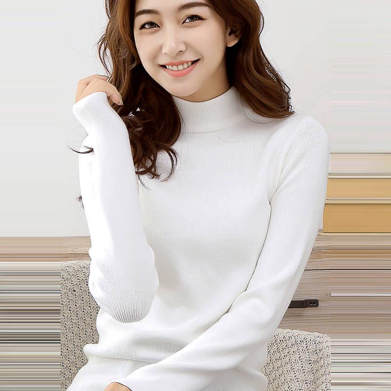 Pofulove Women Autumn Winter Black Half-high Collar Pullover Long Sleeve Bottoming Sweater Wear Slim
