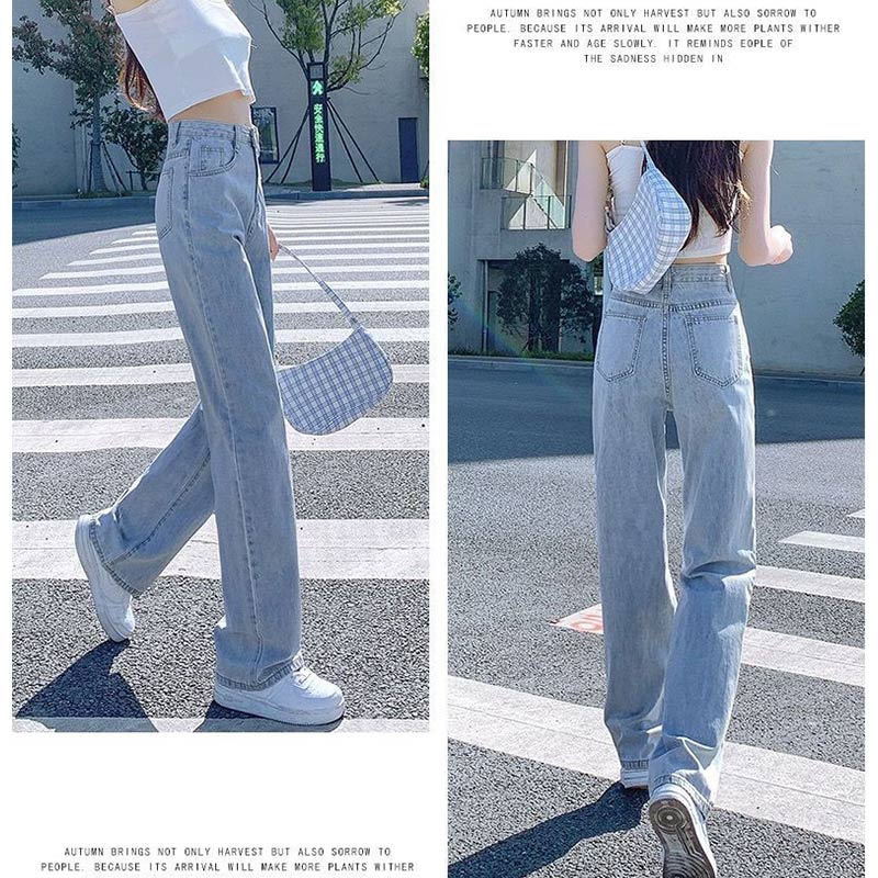 Straight Jeans Girls Summer Thin Section High Waist Slimming Loose Light-colored Wide-leg Pants Student Trousers