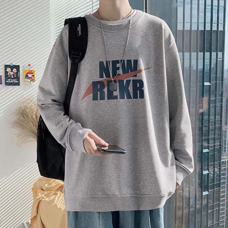 Pure Cotton Men's Round Neck Sweater Loose Trend Spring and Autumn Plus Velvet Thick Coat Men