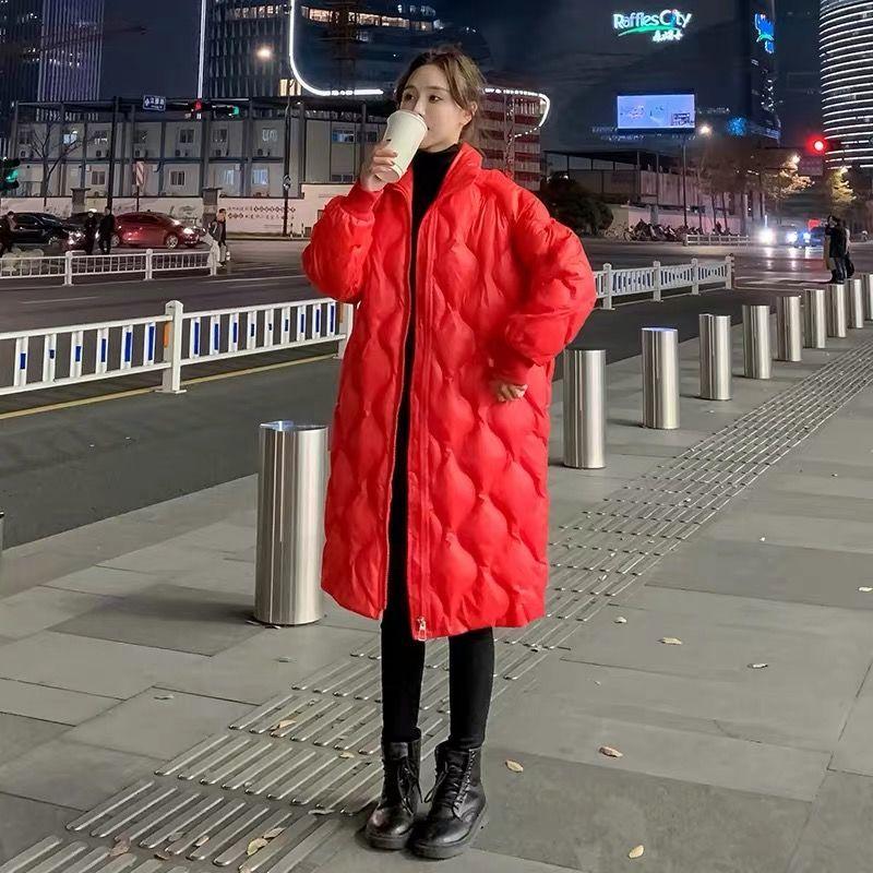 Women's Down Coat Mid-length Stand-up Collar Winter Bright Face Over-the-knee Cotton Coat