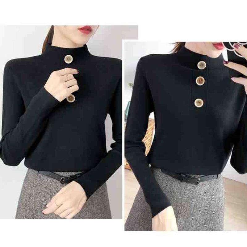 Women's  Button Turtleneck pullover  long sleeve slim bottoming Knit sweater jumpers top winter