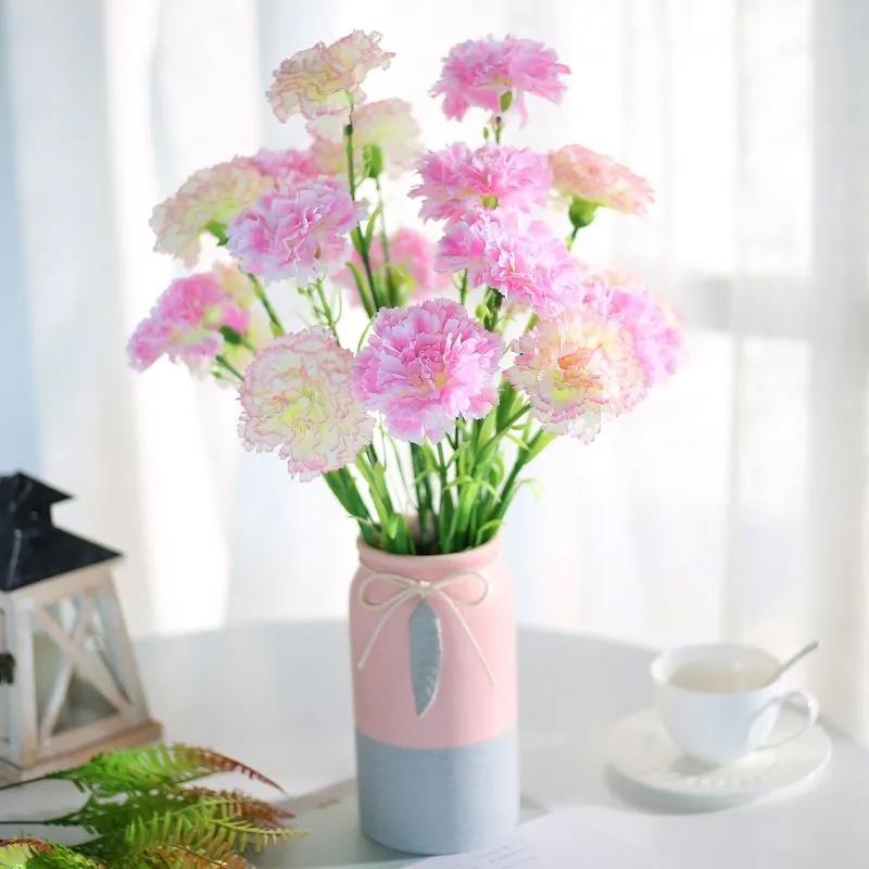 Carnation Simulation Bouquet Fake Flower Silk Flower Living Room Decoration Dining Table Decoration Plastic Flower Holiday Gift