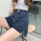 Women's Retro High-waisted Denim Shorts Summer Korean Version Ins Loose and Thin Slit Wide-leg Pants Student A-line Short Pants
