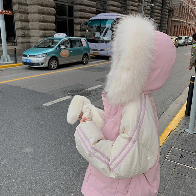 Fluffy Fur Collar Down Padded Jacket Women Autumn and Winter Thick Loose Loose Short Padded Jacket Jacket Hooded Warm Bread Jacket Padded Jacket