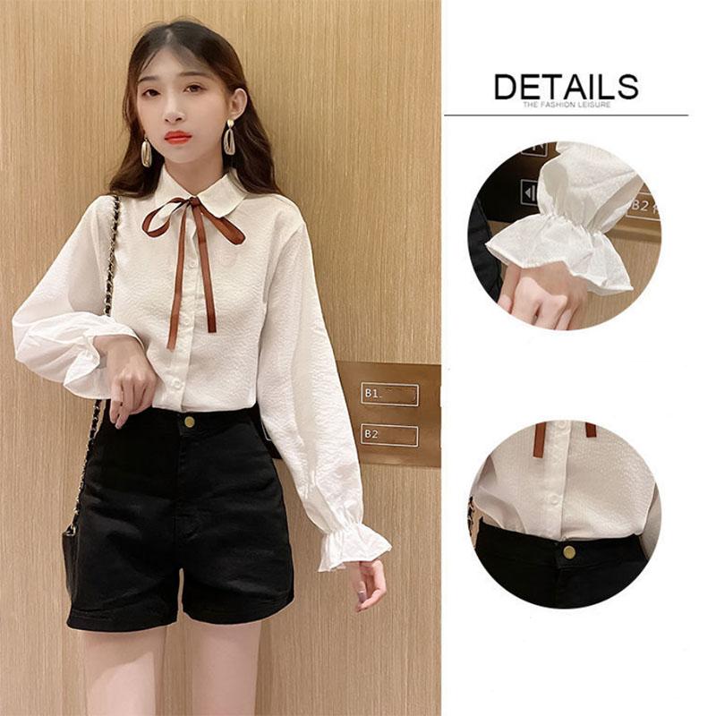 Slim Striped Ladies Shirt Bow Tie Long Sleeve Bottoming Cardigan