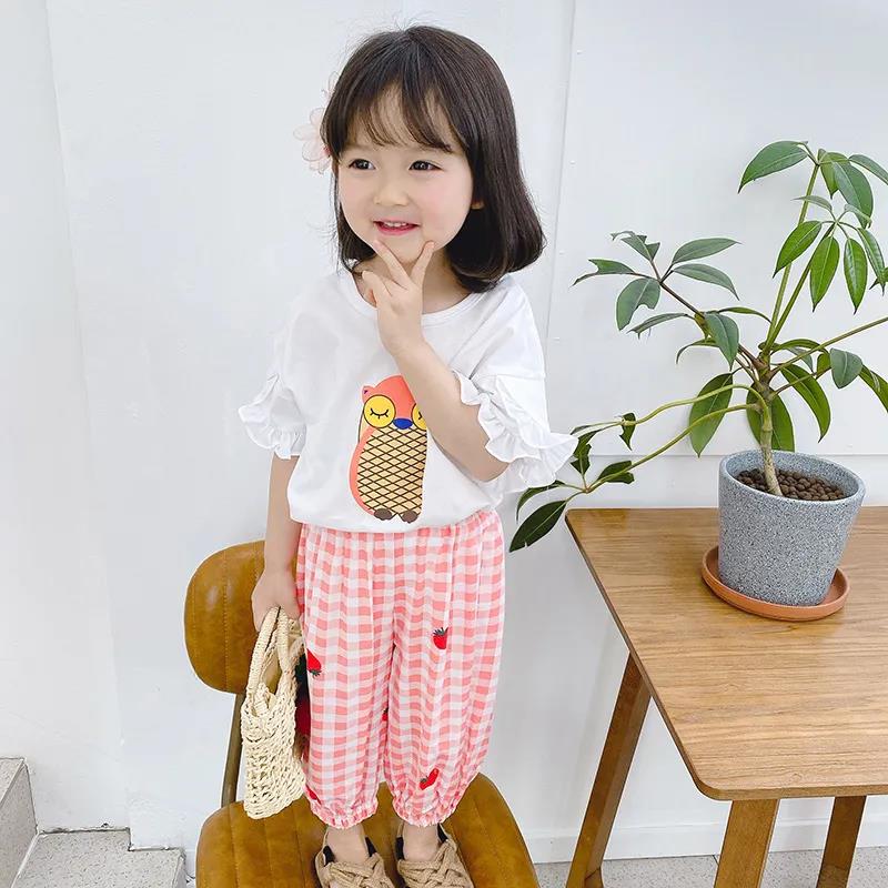 Girls' Pants Summer Thin Section Children's Strawberry Plaid Trousers Children's Mosquito Pants Female Baby Bloomers