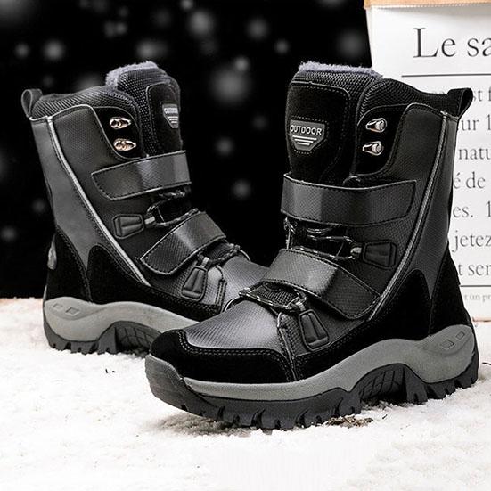 Warm Snow Boots Women's Winter Plush Thickened Leather Middle-top Boots Waterproof Anti-skid Outdoor Ski Cotton Shoes