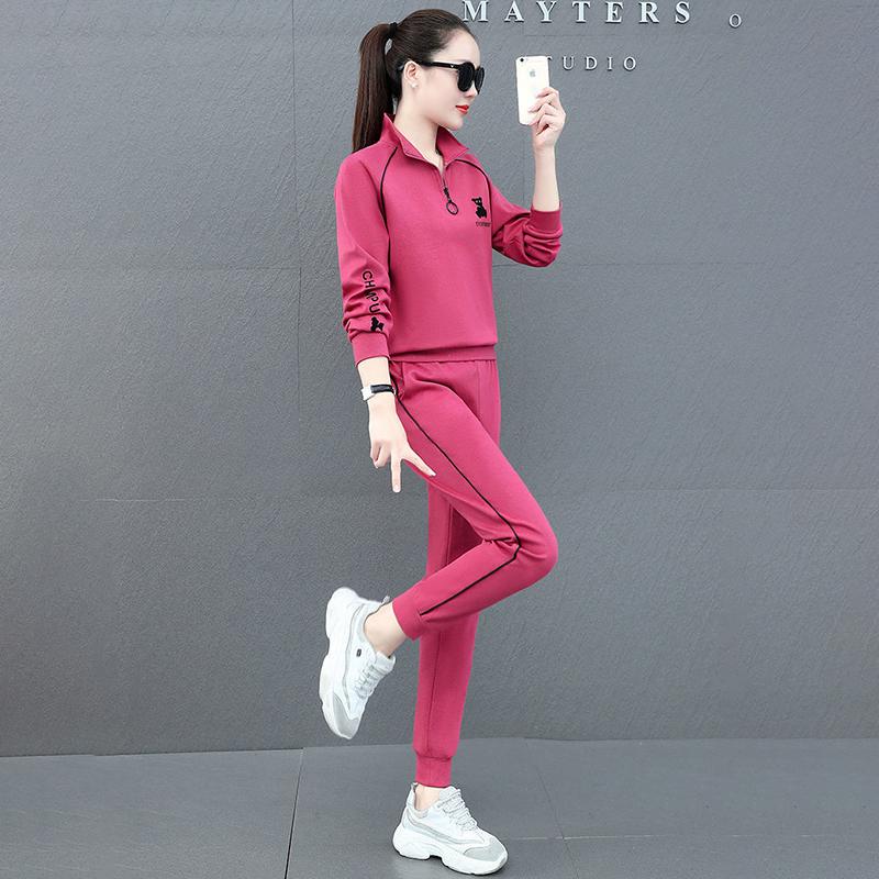 Sports and Leisure Suit Women Loose Stand-up Collar Sweater Running Clothes Two-piece Long-sleeved Trousers Sweat-absorbent and Breathable