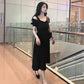 Sling Dress Women's V-neck Strapless Slim Slimming Waist Hepburn Style Black Dress Women's Strapless Elegant Black Dress