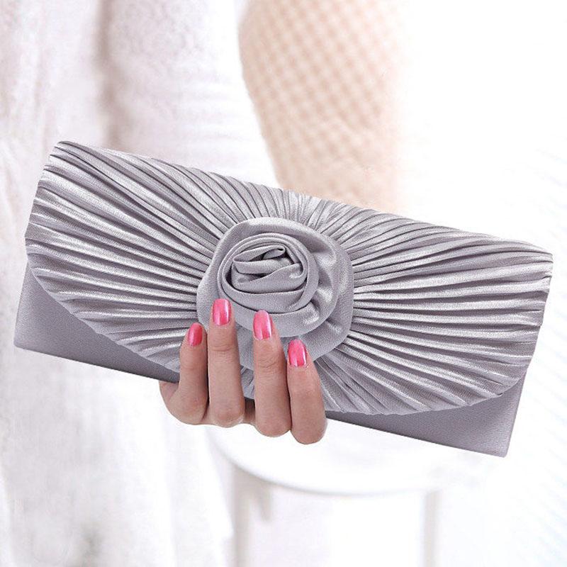 Ladies Elegance Luxury Clutch Bag Shoulder Bag Pleated Satin Wedding Evening Banquet