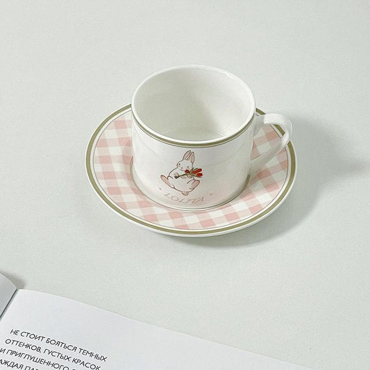 Ins Style Korean Retro Ceramic Coffee Cup and Saucer Set Afternoon Tea Cup Girl High-value Cute with Spoon