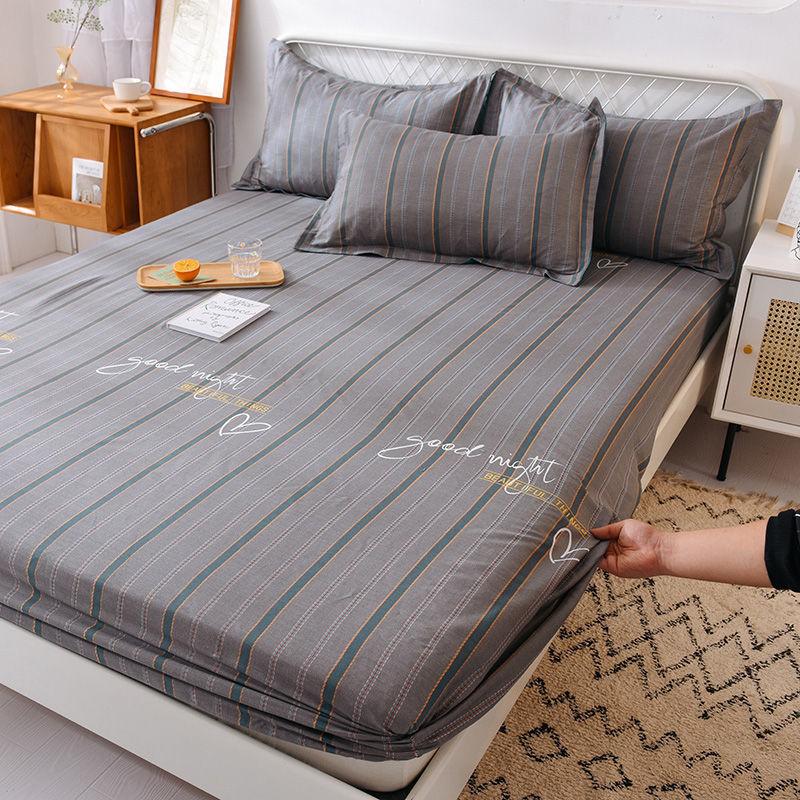 Cotton Thick Mattress Protector Bedding Three-piece Printed Bedspread Pillowcase