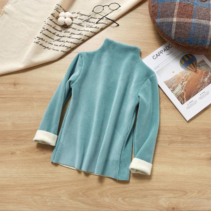 Girls Plus Fleece Cationic Warm Clothes Self-heating Autumn and Winter Double-sided Fleece Turtleneck Sweater Bottoming Shirt