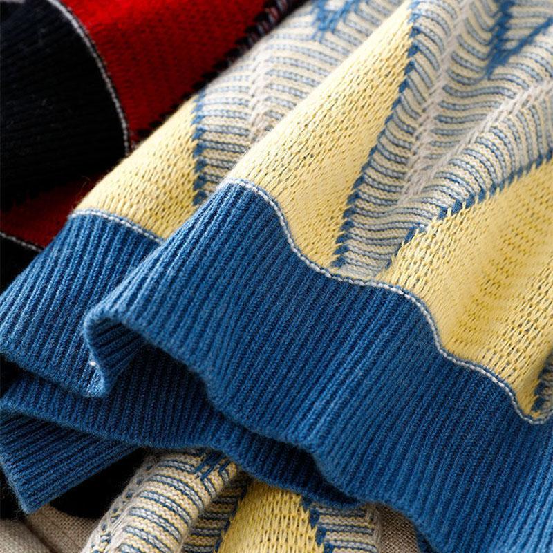 Sweater Women's Round Neck Jacquard Pullover Rhombus Check Retro Knitwear Korean Loose Top Trending Sweater Autumn and Winter