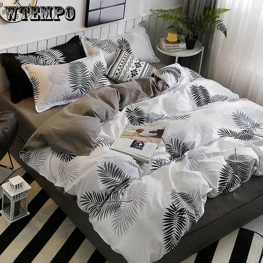 4pcs   Bedding Set Pillowcase Plaid Solid Color Quilt Cover Queen/king Size Duvet Cover