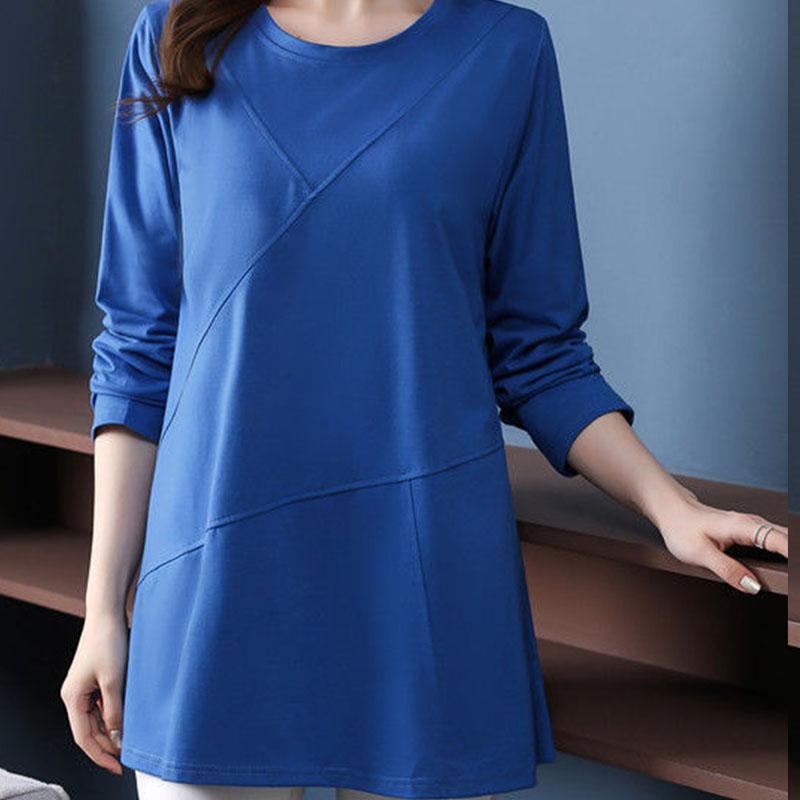 Spring Fall Long Sleeve Splicing T-Shirts Women Clothing Fashion Casual Plus Size Loose Tee Shirt Femme Tops Pullovers