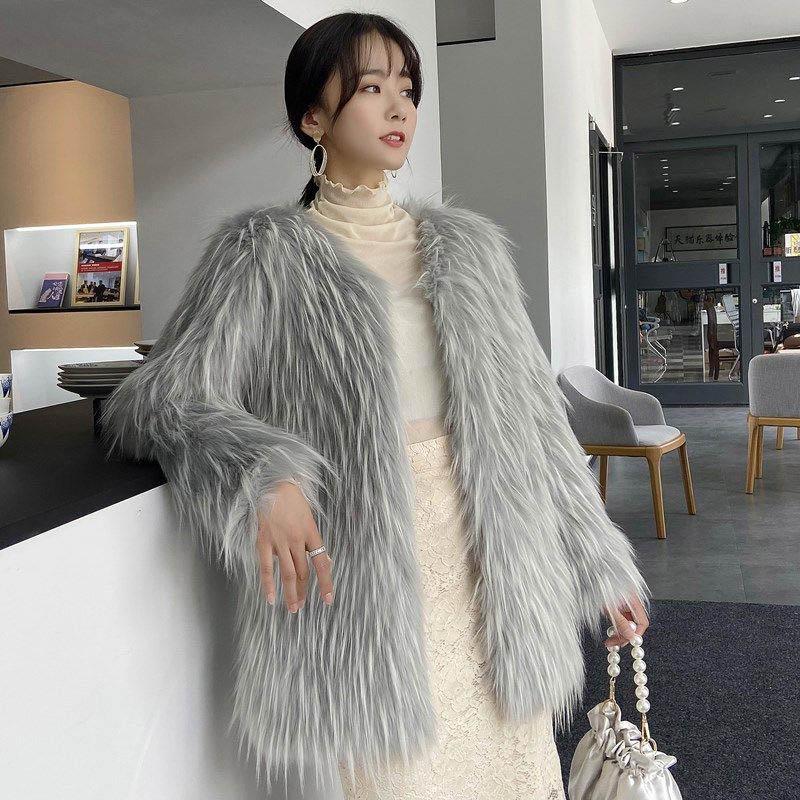 Fox Fur Coat Female Autumn and Winter Mid-length Imitation Raccoon Mink Velvet Coat