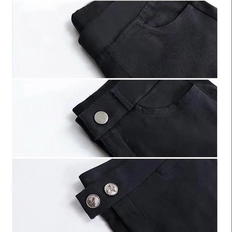 Fleece Thickened Imitation Jeans Women's Winter Bottoming Outer Wear Warm Pencil Feet Pants Solid Color High-waist Leggings