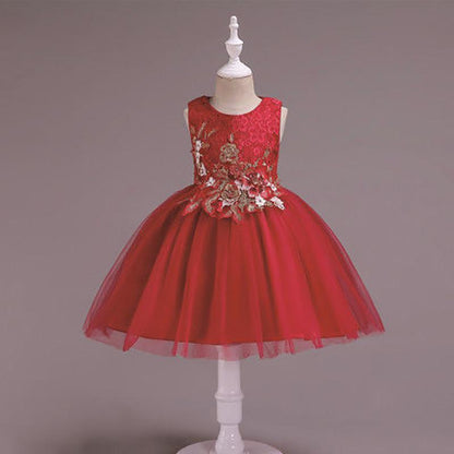 Girls Princess Dress Flower Girl Wedding Dress Children's Piano Performance Dress Net Gauze Tutu Dress