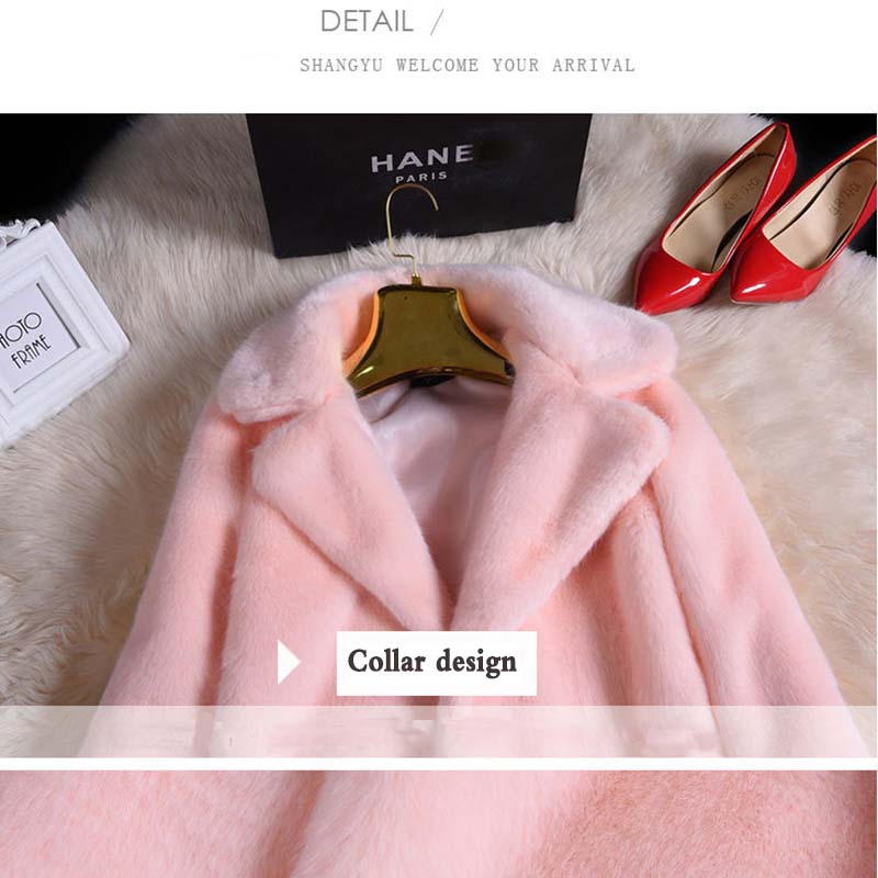 WTEMPO Winter Faux Fur Mink Fur Coat Women's Mid-length Plush Fleece Coat Warm Thicken Coat