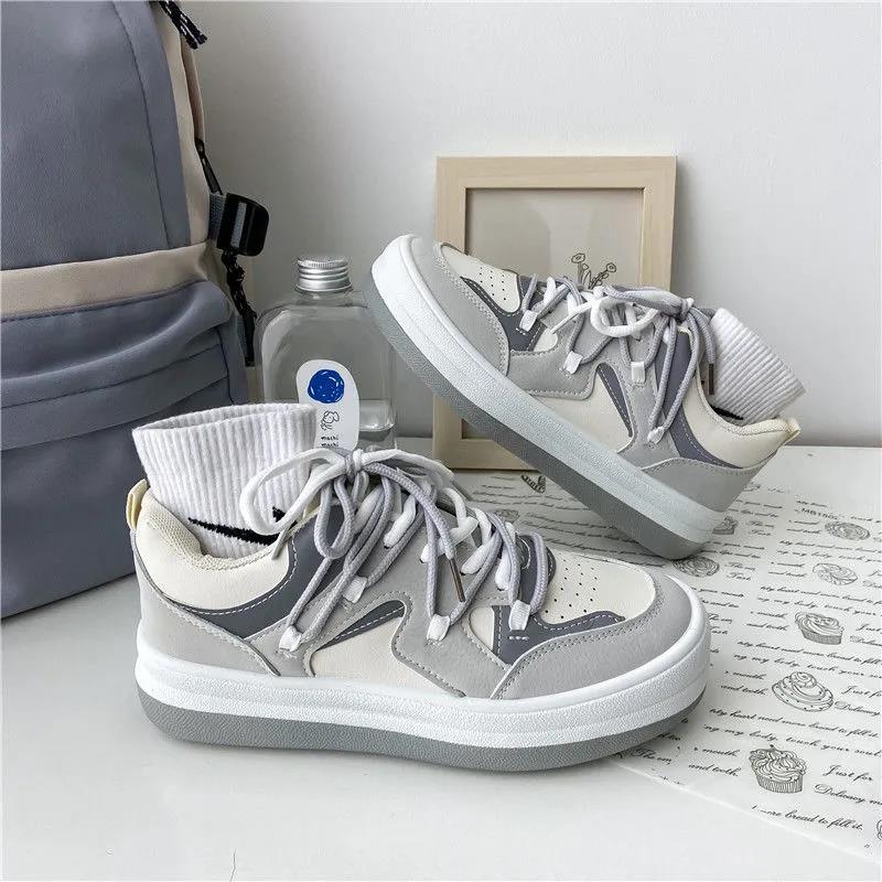 Ins Tide All-match Hong Kong Style Student Casual Sports Shoes Female White Shoes Korean Color-blocking Street Clapper Shoes