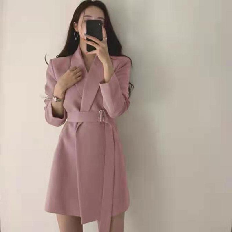 Suit Jacket Women's Spring and Autumn Korean Version High Street Design Sense Mid-length Blazer Belt Waist Slim Top Coat Elegent Jacket