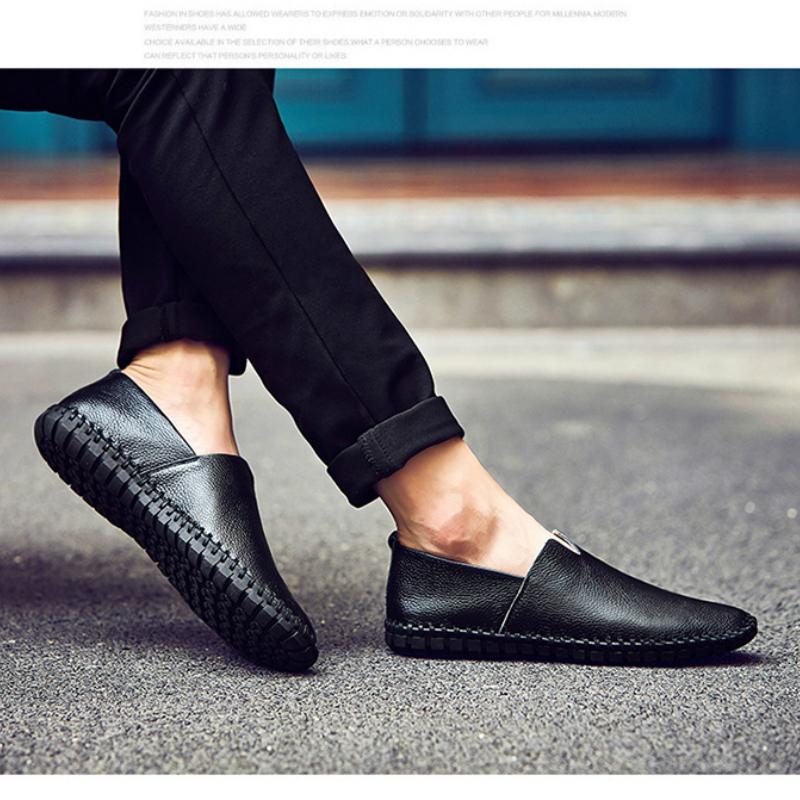 Casual Leather Shoes Men's Shoes Large Size Hollow Breathable Ultra-light Hand-stitched Leather Shoes