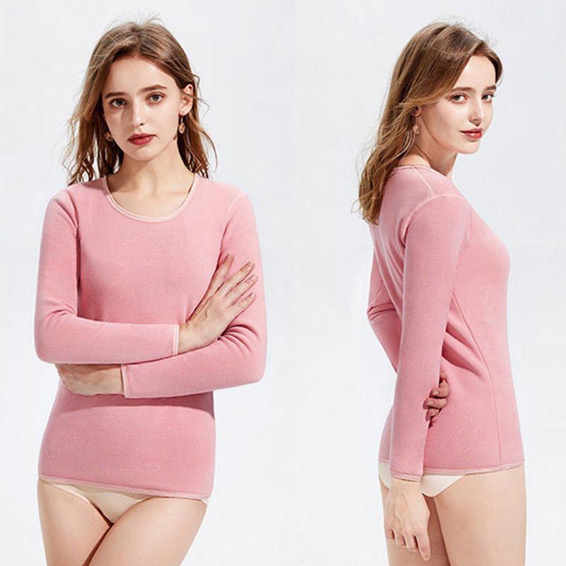 Thermal Underwear Plus Velvet O-neck Female Tight Suit Thicken Windproof Comfortable Soft Lining Women Winter Clothes Long Sleeve High Elasticity Slim