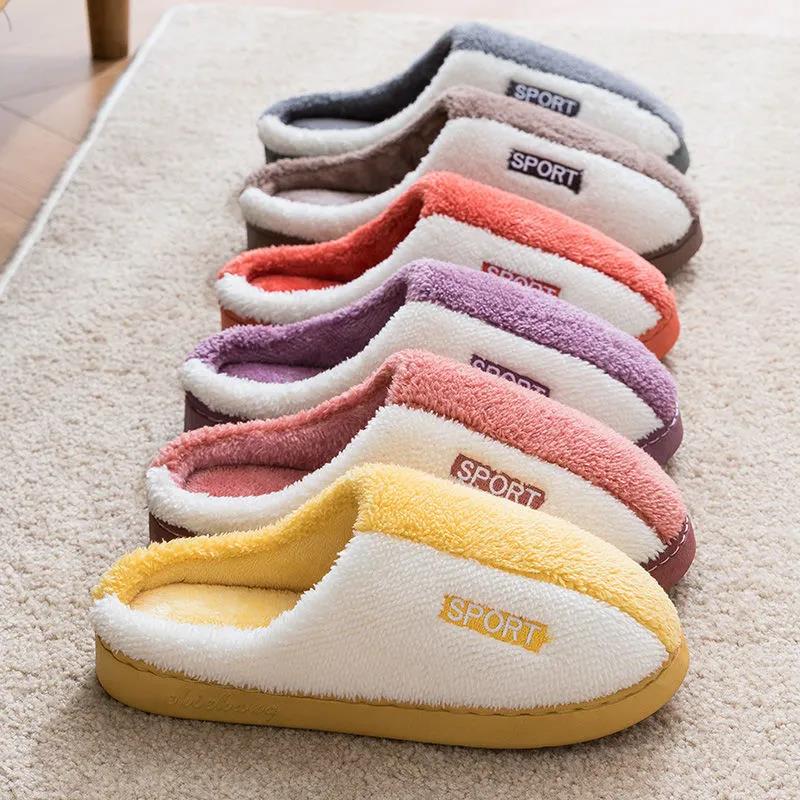 Winter Couple Cotton Slippers Household Indoor Non-slip Wear-resistant Slippers Plush Warm Home Cotton Shoes