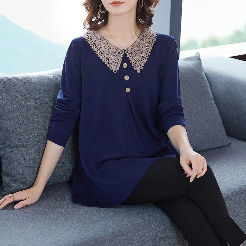 Spring and Autumn Long-sleeved T-shirt Loose Solid Color Top Casual Round Neck Bottoming Shirt