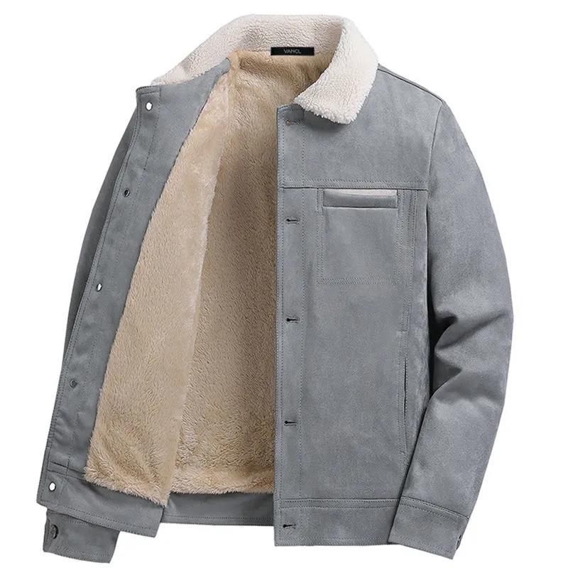 Velvet Warm Jacket Men's Fleece Thickening Casual Handsome Jacket Jacket Men's Long-sleeved Button Design Warm Cotton Clothing